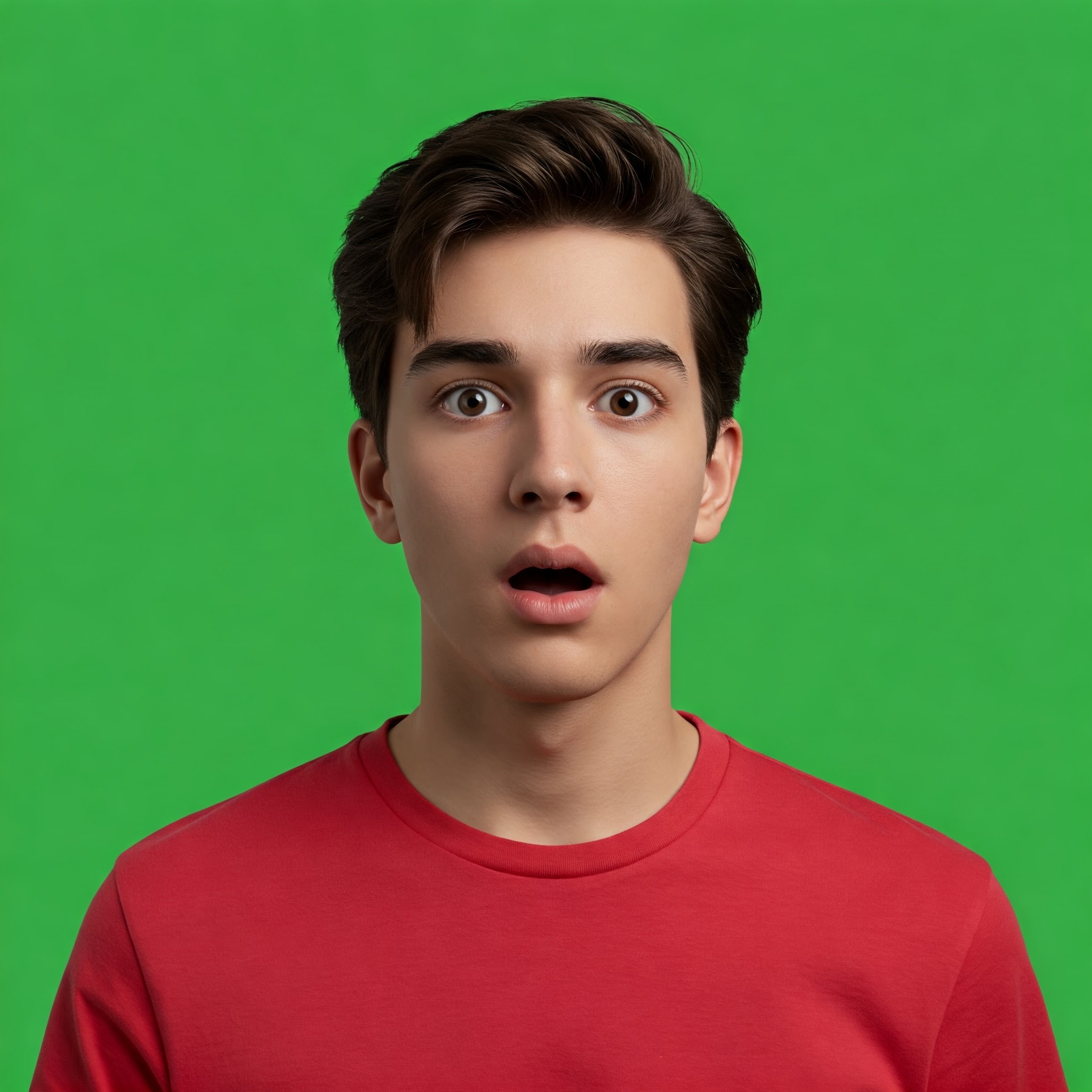 photo of Surprised Young Man with Open Mouth on Green Screen